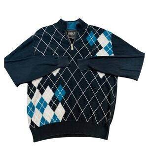 BKE Y2K 2009 Argyle Quarter Zip Sweater Men's XL Black Blue‎ Gray Cotton Knit